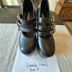 Lamoda Black Triple-Strap Platform Mary Jane Heels